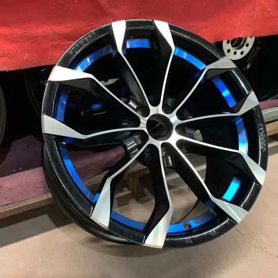 Black Machine Face+Red/Blue Undercut 15 17 Inch Aluminum Alloy Car Wheel Mag