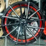 High Quality 15 Inch Black Machined Face & Red Inner Lip Car Alloy Wheels - Image 2