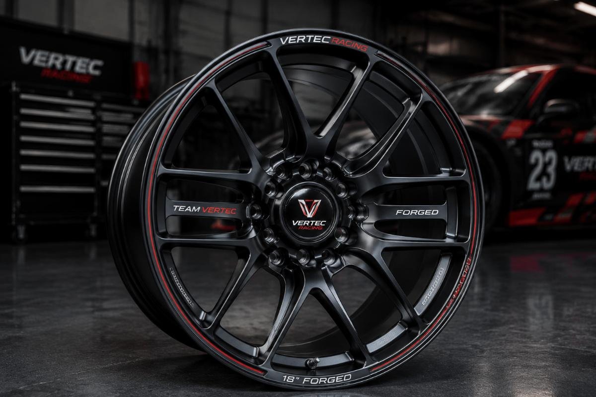 Custom aerodynamic racing wheel with branded team markings