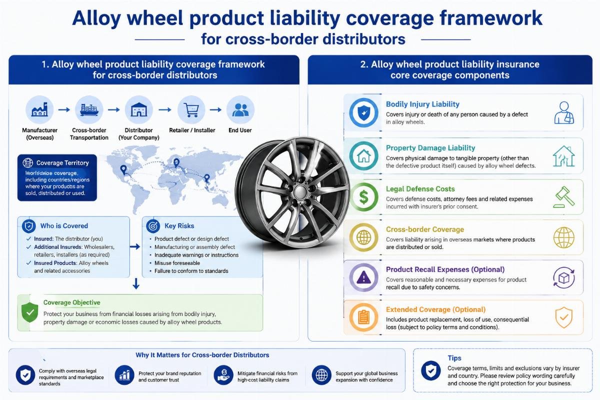 Alloy wheel product liability insurance core coverage components Alloy wheel product liability coverage framework for cross-border distributors
