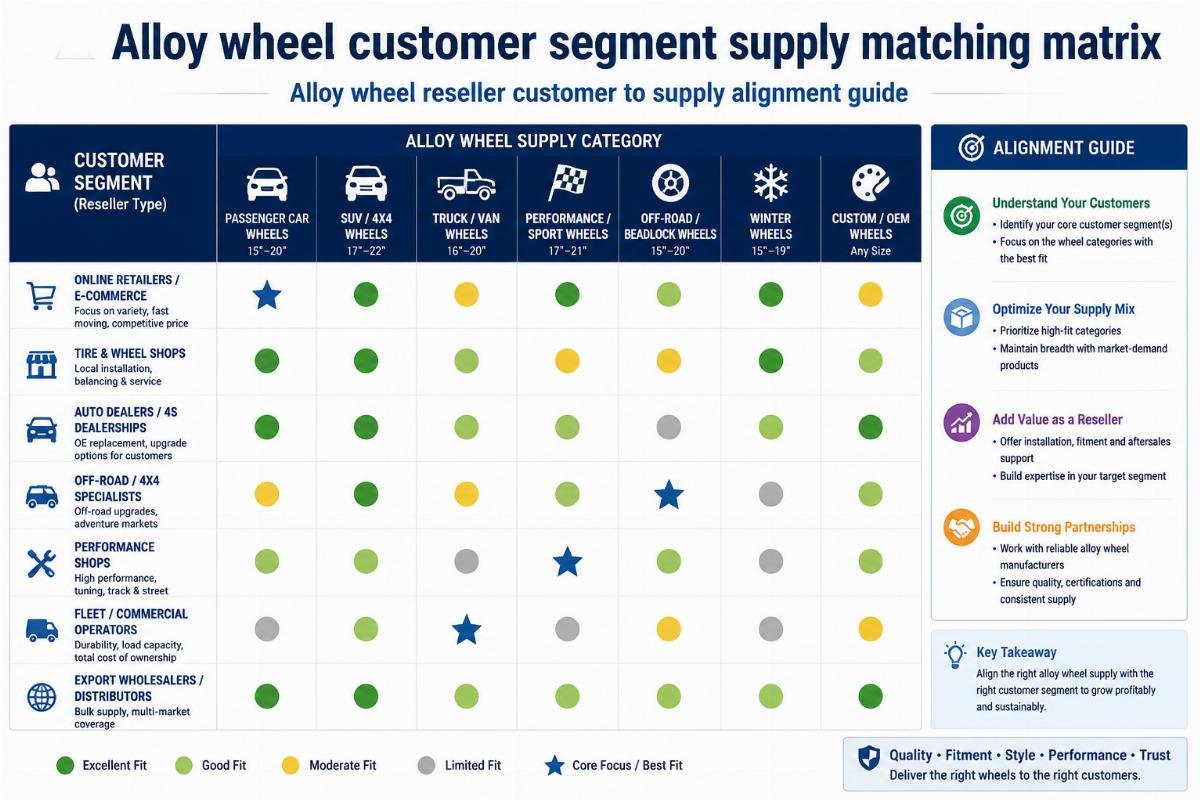 Alloy wheel reseller customer to supply alignment guide Alloy wheel customer segment supply matching matrix