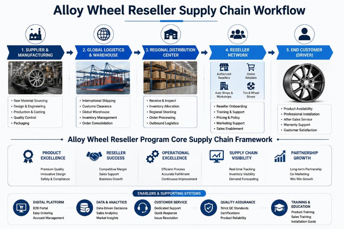 Alloy Wheel Reseller Program core supply chain framework Alloy wheel reseller supply chain workflow visualization