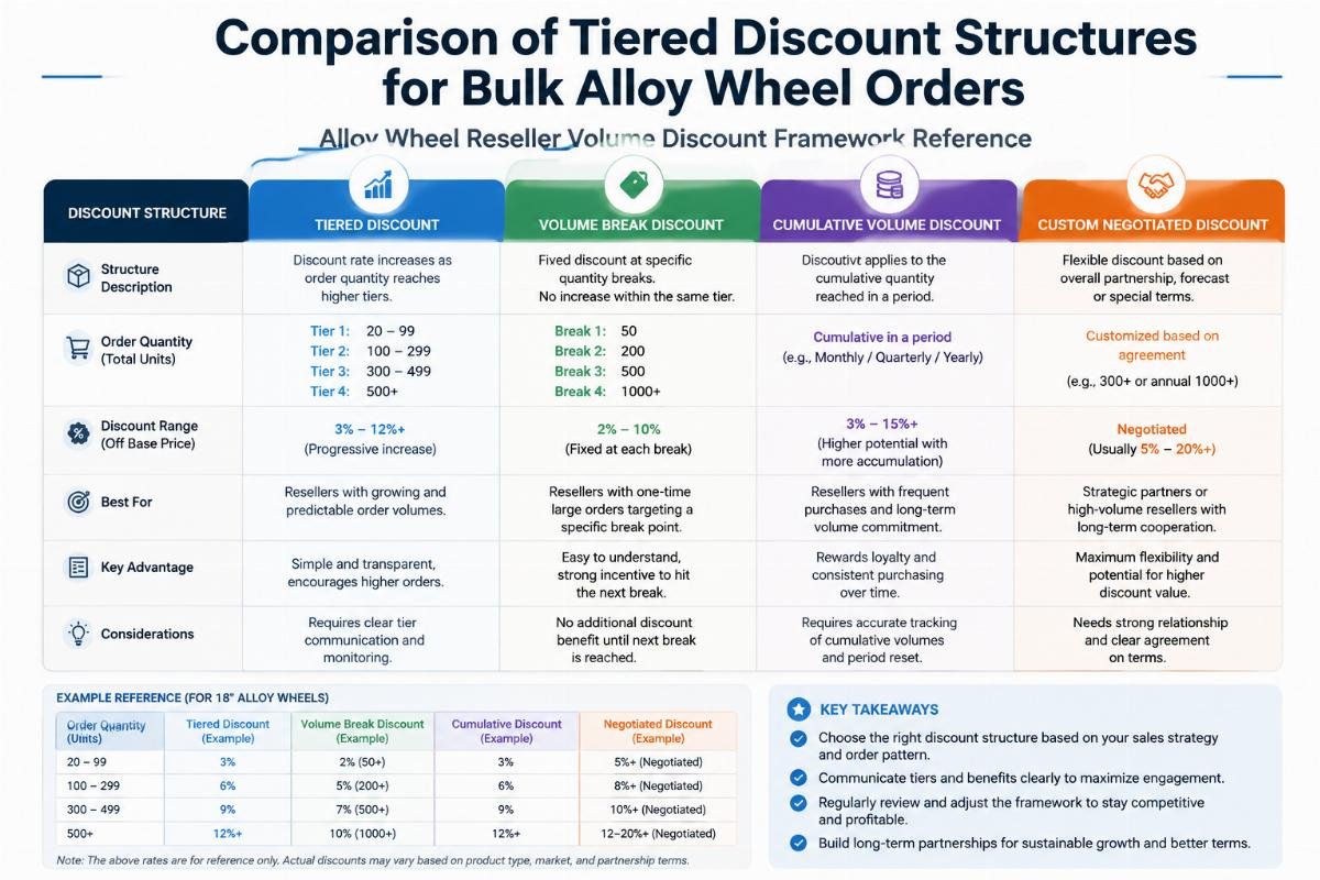 Comparison of tiered discount structures for bulk alloy wheel orders