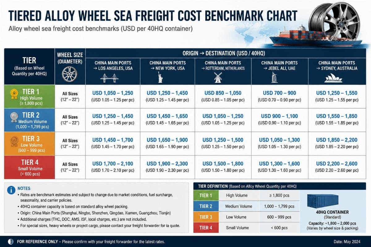 Alloy wheel sea freight cost benchmarks Tiered alloy wheel sea freight cost benchmark chart