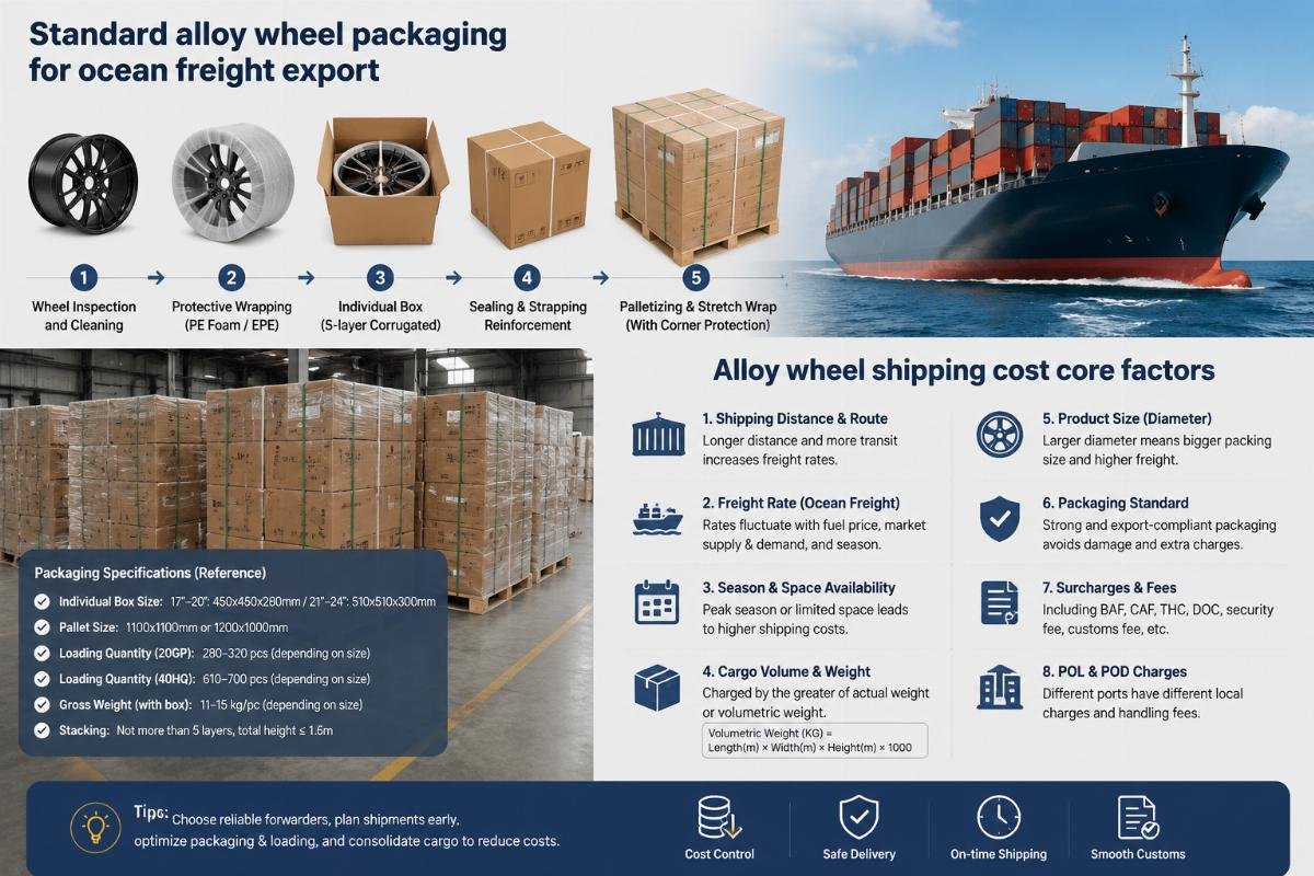 Alloy wheel shipping cost core factors Standard alloy wheel packaging for ocean freight export