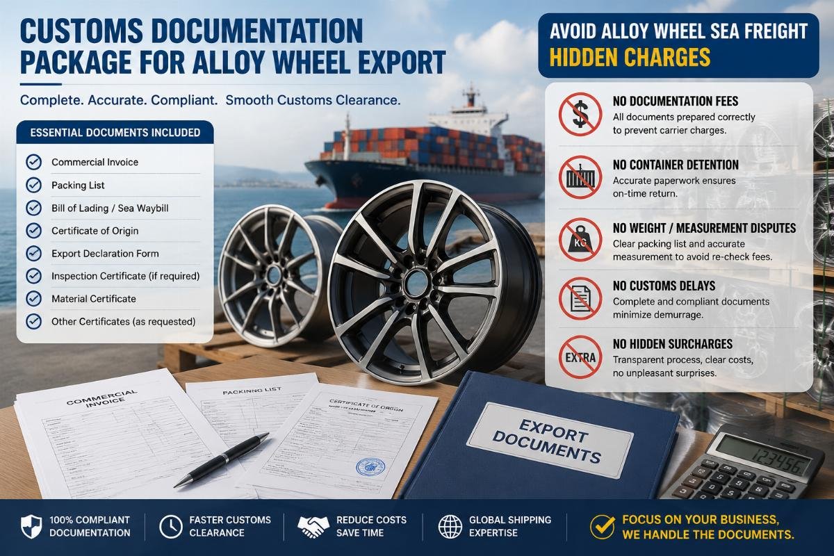 Avoid alloy wheel sea freight hidden charges Customs documentation package for alloy wheel export