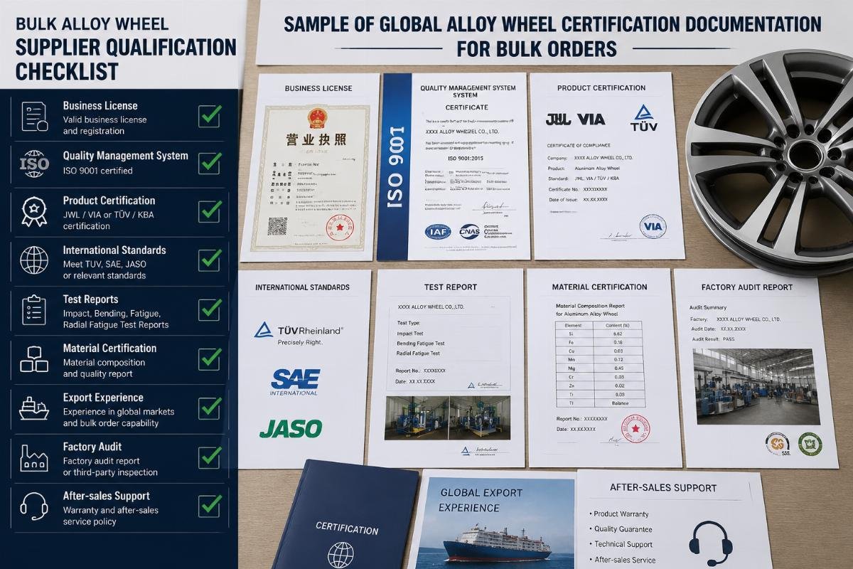 Bulk alloy wheel supplier qualification checklist Sample of global alloy wheel certification documentation for bulk orders