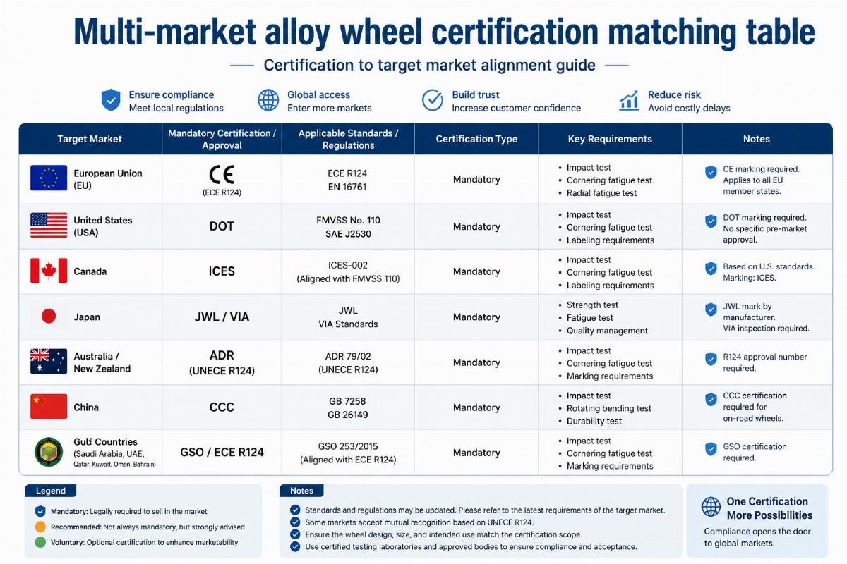 Certification to target market alignment guide Multi-market alloy wheel certification matching table