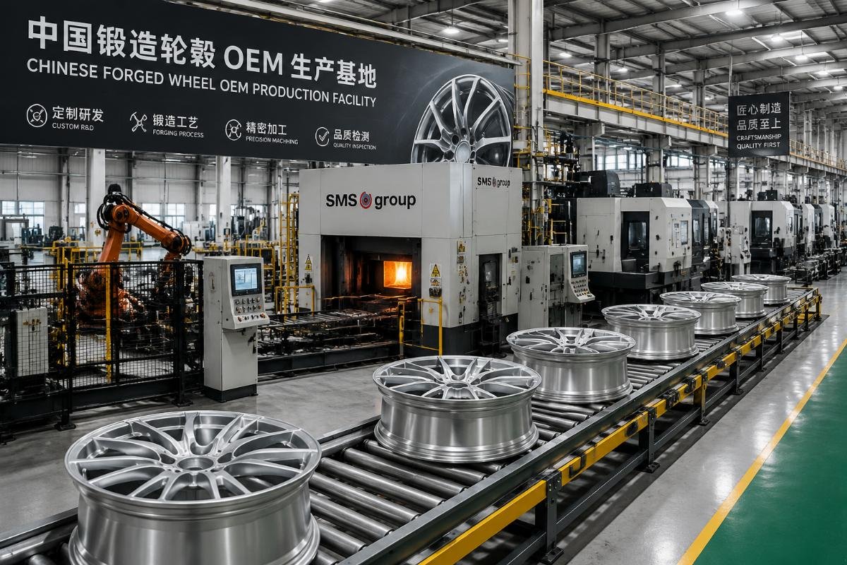 Factory production line for custom forged wheel manufacturing
