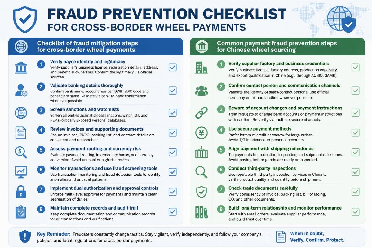 Common payment fraud prevention steps for Chinese wheel sourcing Checklist of fraud mitigation steps for cross-border wheel payments
