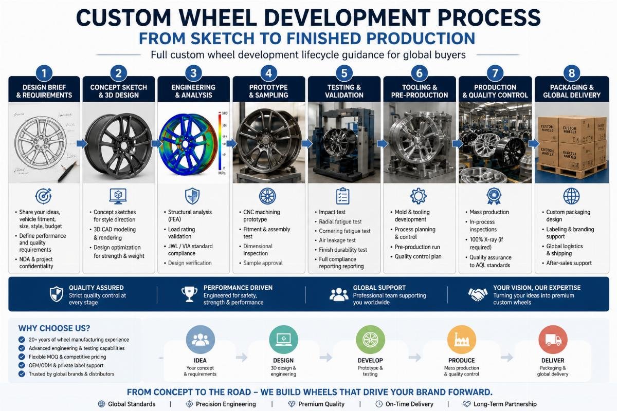 Custom wheel development process workflow from sketch to finished production