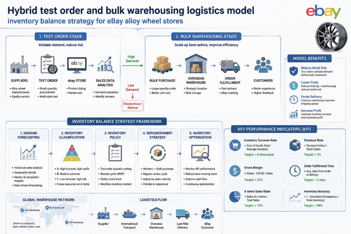 inventory balance strategy for eBay alloy wheel stores Hybrid test order and bulk warehousing logistics model