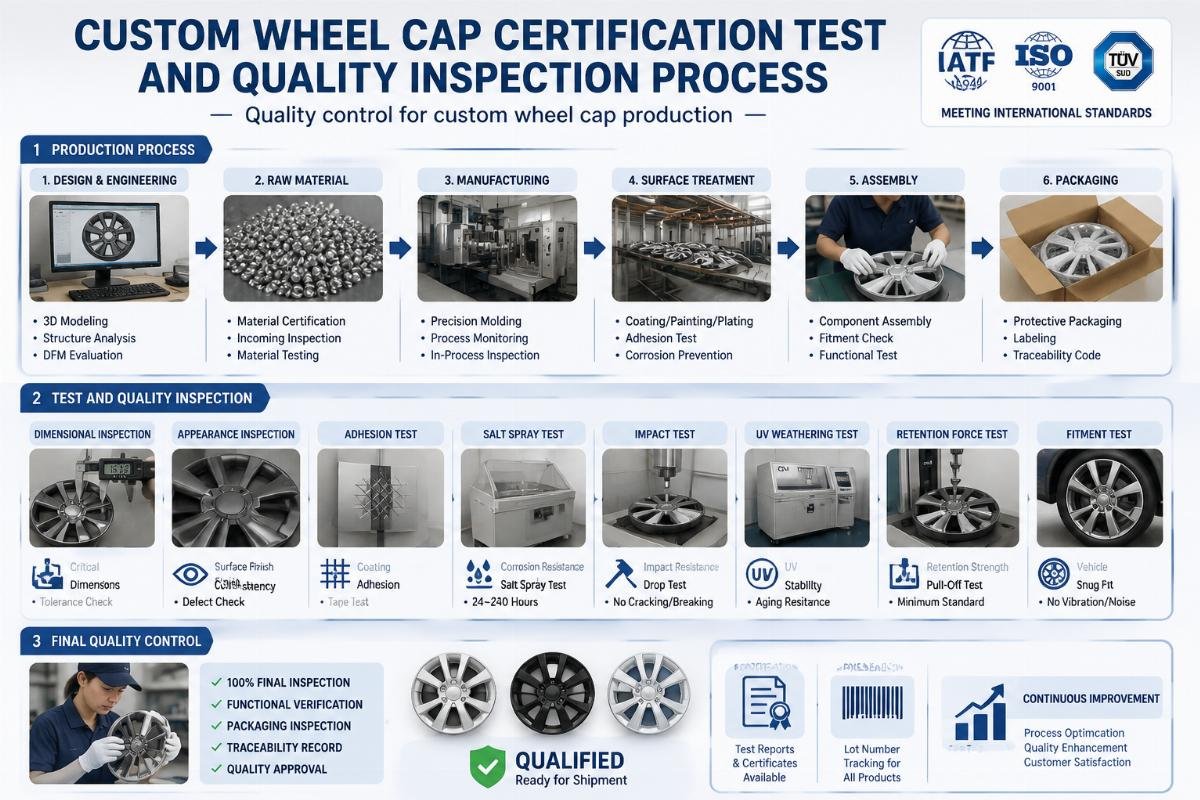 Quality control for custom wheel cap production Custom wheel cap certification test and quality inspection process