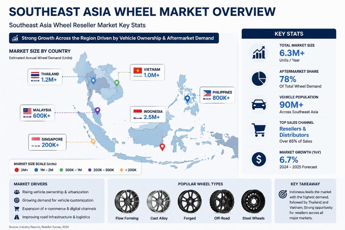 Southeast Asia regional wheel market overview with country volume markers