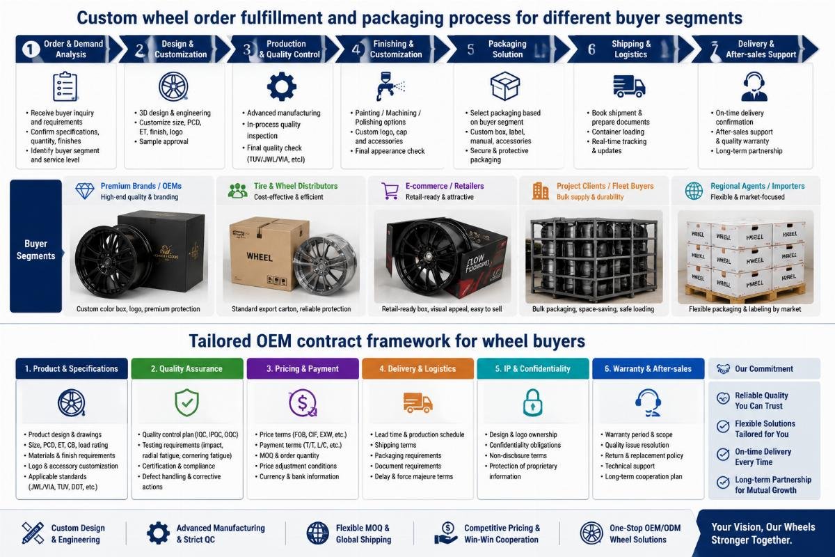 Tailored OEM contract framework for wheel buyers Custom wheel order fulfillment and packaging process for different buyer segments