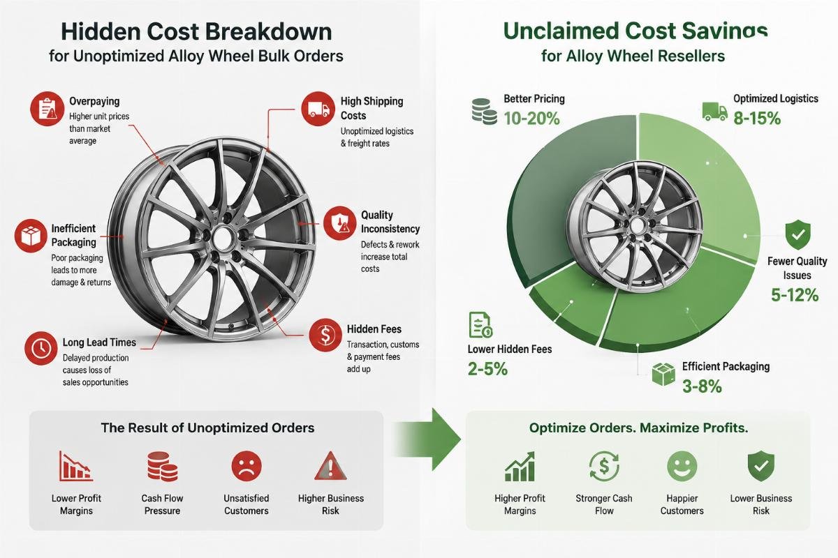 Unclaimed cost savings for alloy wheel resellers Hidden cost breakdown for unoptimized alloy wheel bulk orders