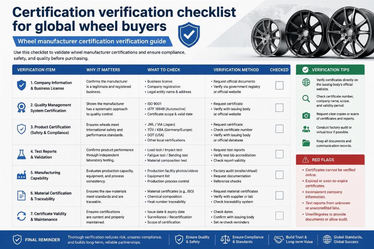 Certification verification checklist for global wheel buyers