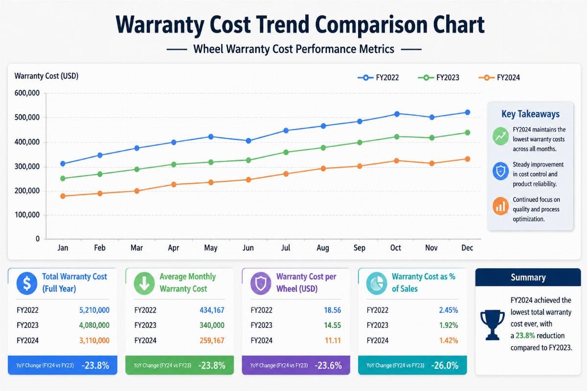 wheel warranty cost performance metrics Warranty cost trend comparison chart